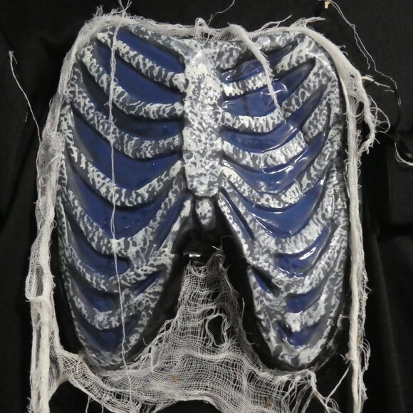 Black Skeleton Reaper Hooded Robe | large | Exposed Rib Cage | Dangling Webbing - Picture 7 of 16